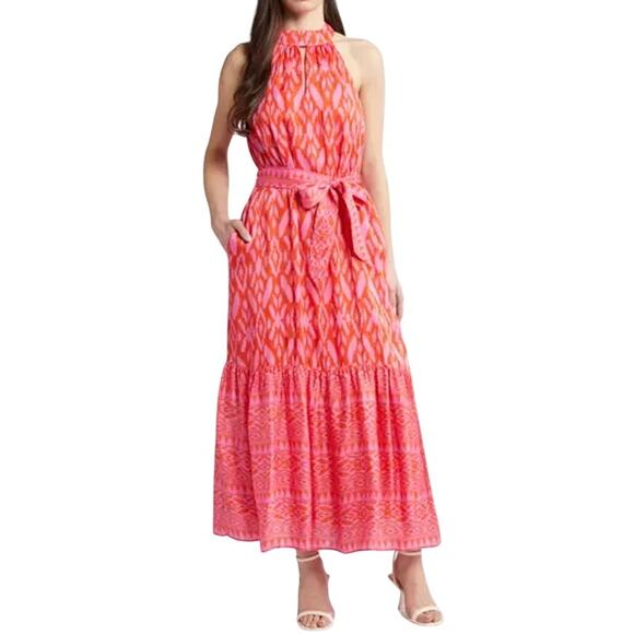 Cleobella Janice Satin Halter Ankle Dress Jaipur Ikat Print Size Large - Picture 1 of 14